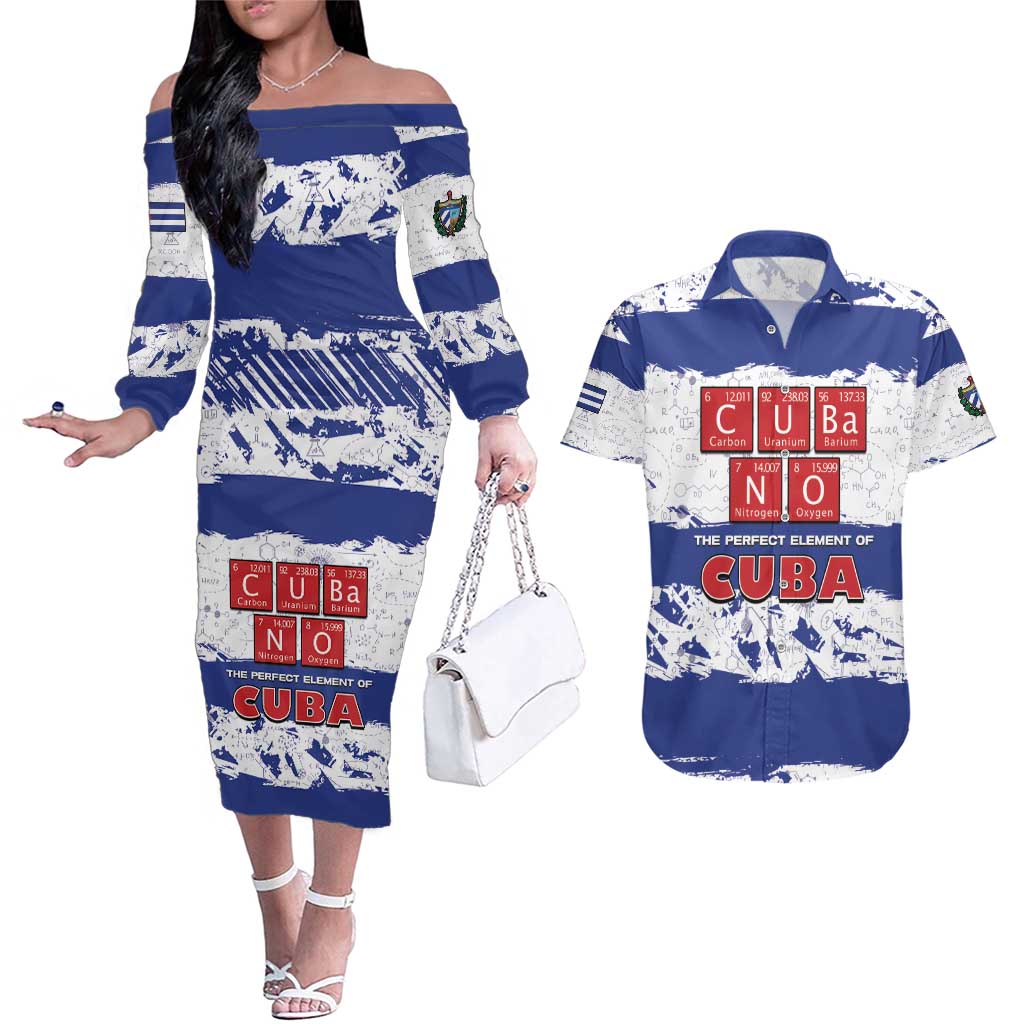 Cuba Couples Matching Off The Shoulder Long Sleeve Dress and Hawaiian Shirt Cubano The Perfect Element - Wonder Print Shop