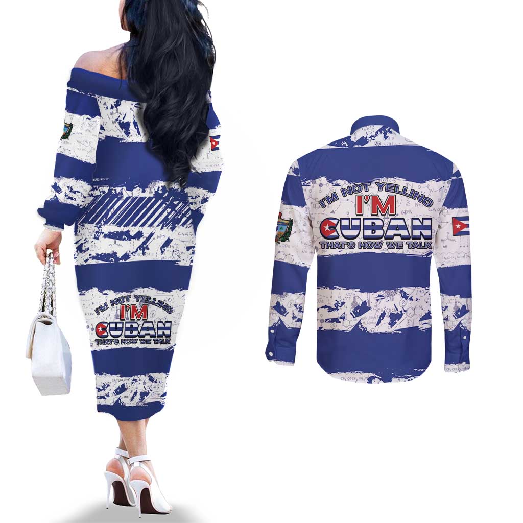 Cuba Couples Matching Off The Shoulder Long Sleeve Dress and Long Sleeve Button Shirt Cubano The Perfect Element - Wonder Print Shop