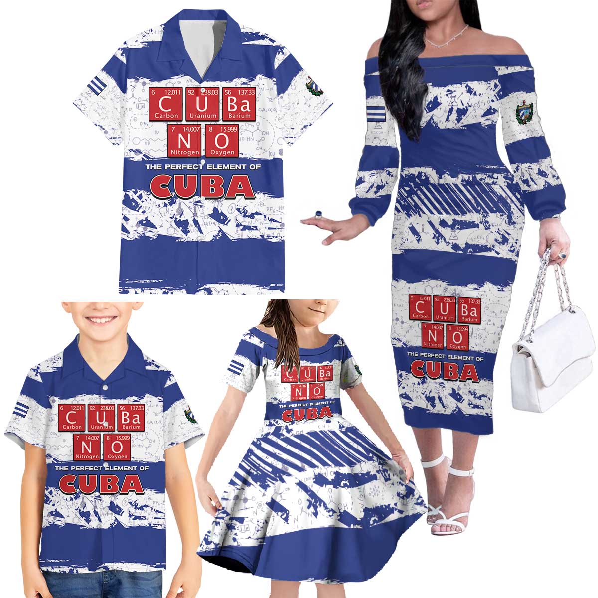 Cuba Family Matching Off The Shoulder Long Sleeve Dress and Hawaiian Shirt Cubano The Perfect Element - Wonder Print Shop