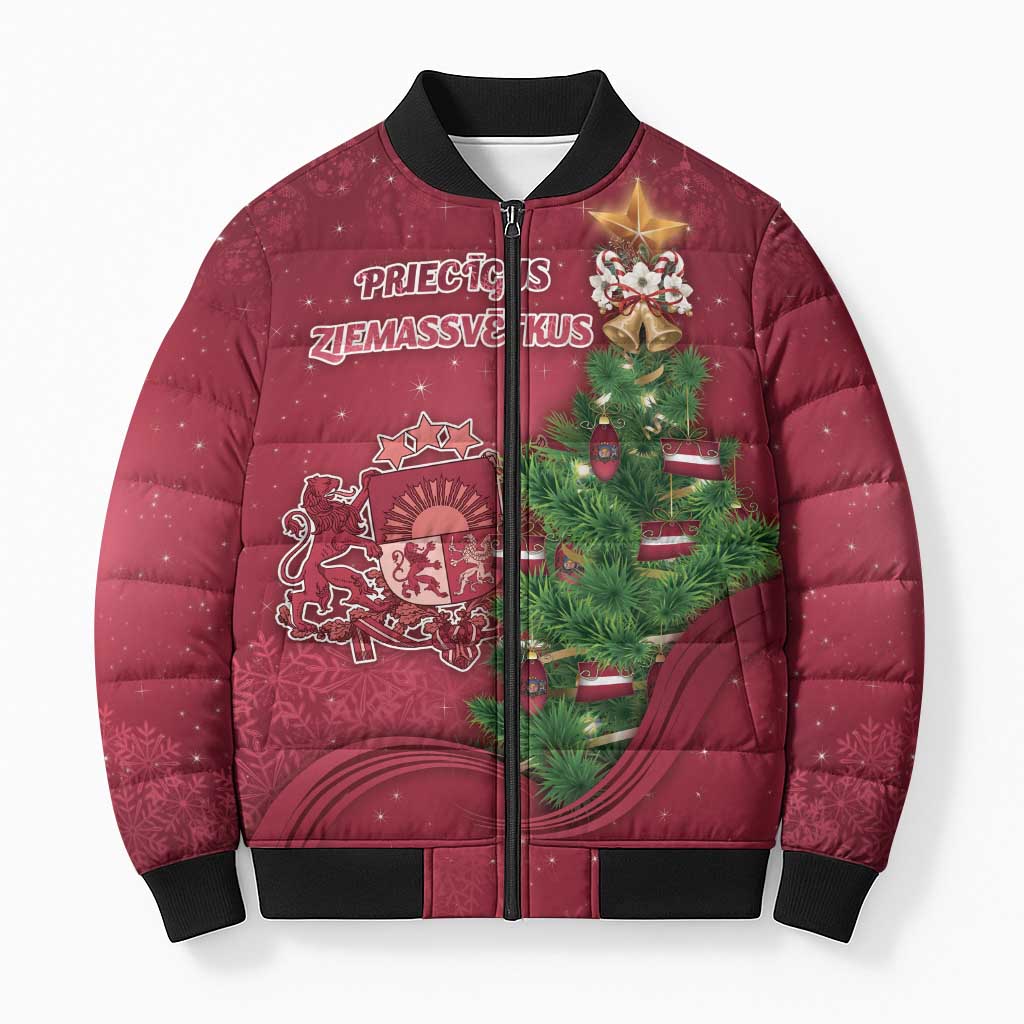 Latvia Christmas Bomber Puffer Jacket Xmas Tree Latvija - Wonder Print Shop