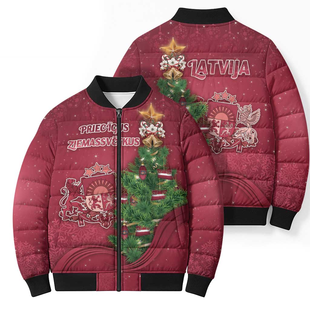 Latvia Christmas Bomber Puffer Jacket Xmas Tree Latvija - Wonder Print Shop