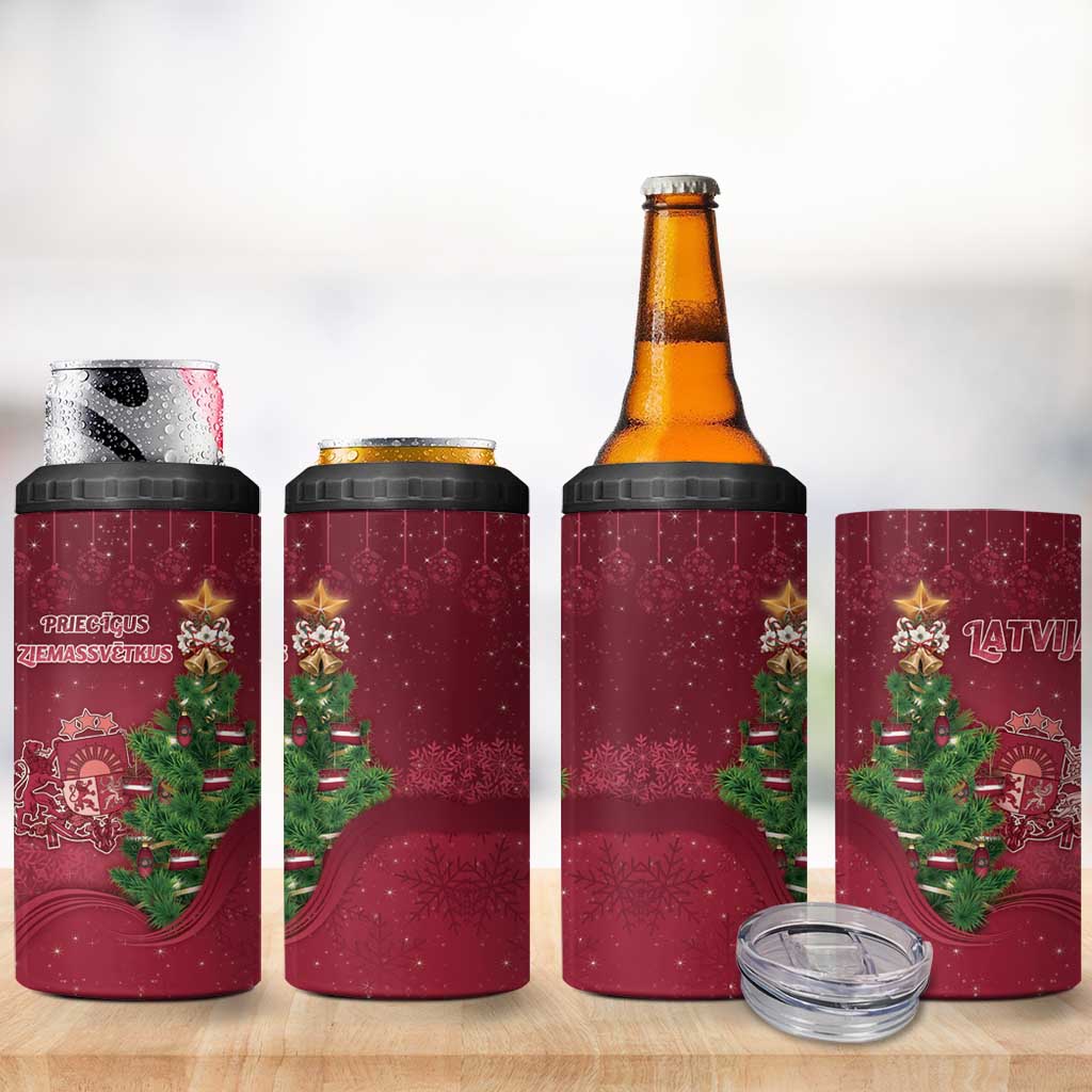 Latvia Christmas 4 in 1 Can Cooler Tumbler Xmas Tree Latvija - Wonder Print Shop