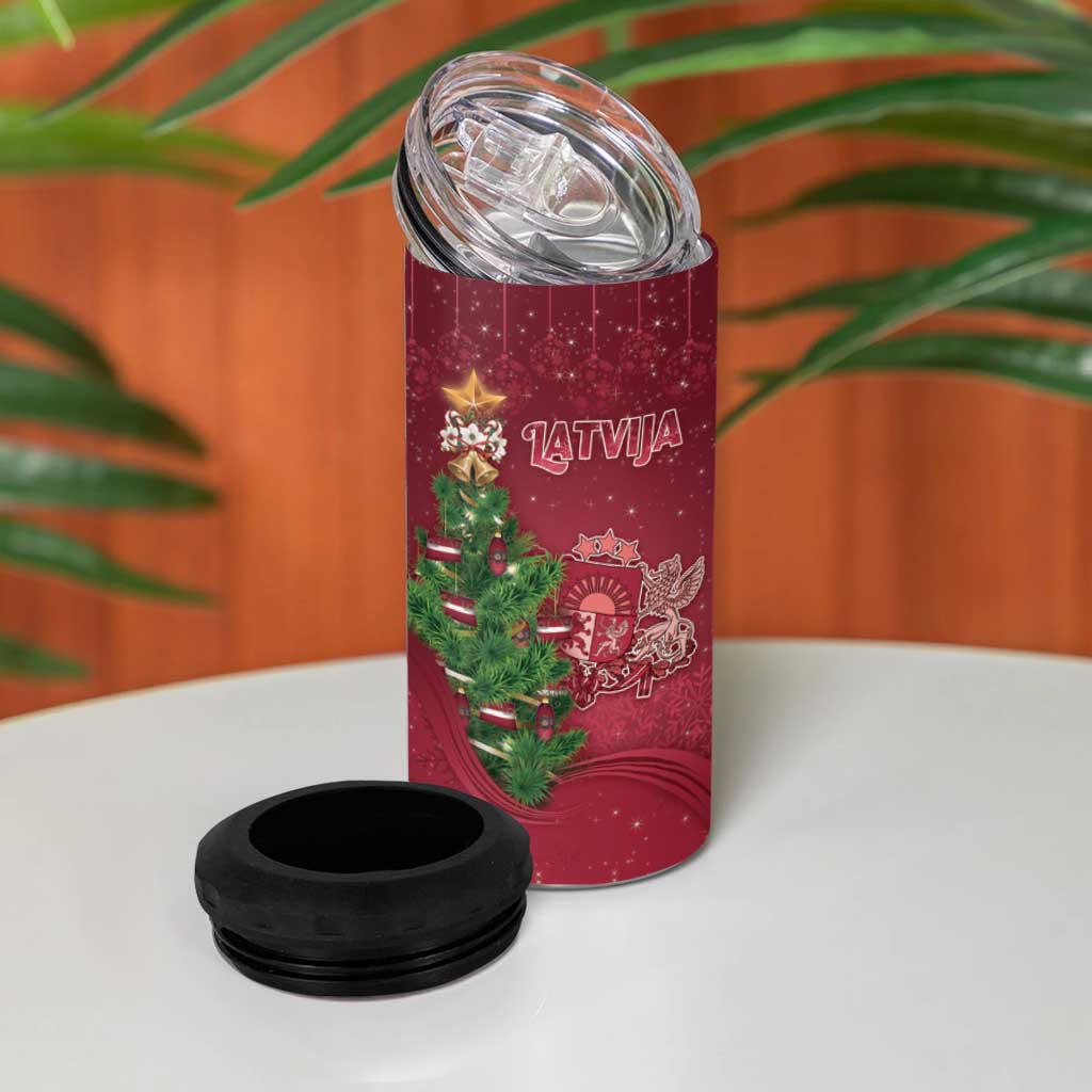 Latvia Christmas 4 in 1 Can Cooler Tumbler Xmas Tree Latvija - Wonder Print Shop