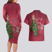 Latvia Christmas Couples Matching Long Sleeve Bodycon Dress and Hawaiian Shirt Xmas Tree Latvija - Wonder Print Shop