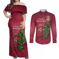 Latvia Christmas Couples Matching Off Shoulder Maxi Dress and Long Sleeve Button Shirt Xmas Tree Latvija - Wonder Print Shop