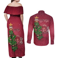 Latvia Christmas Couples Matching Off Shoulder Maxi Dress and Long Sleeve Button Shirt Xmas Tree Latvija - Wonder Print Shop