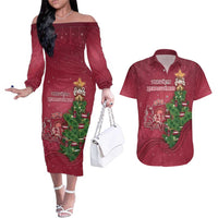 Latvia Christmas Couples Matching Off The Shoulder Long Sleeve Dress and Hawaiian Shirt Xmas Tree Latvija - Wonder Print Shop