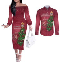 Latvia Christmas Couples Matching Off The Shoulder Long Sleeve Dress and Long Sleeve Button Shirt Xmas Tree Latvija - Wonder Print Shop