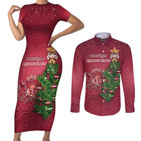 Latvia Christmas Couples Matching Short Sleeve Bodycon Dress and Long Sleeve Button Shirt Xmas Tree Latvija - Wonder Print Shop
