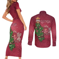 Latvia Christmas Couples Matching Short Sleeve Bodycon Dress and Long Sleeve Button Shirt Xmas Tree Latvija - Wonder Print Shop
