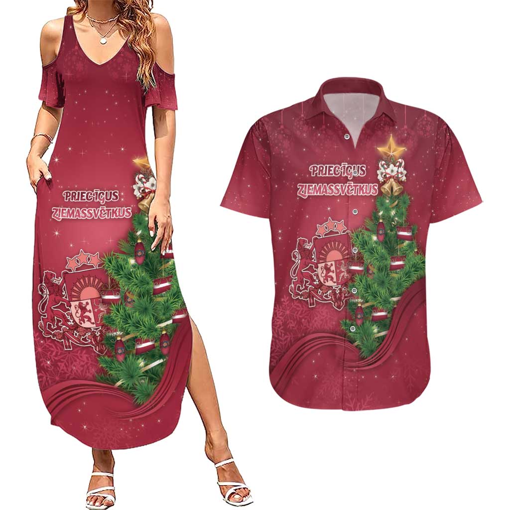 Latvia Christmas Couples Matching Summer Maxi Dress and Hawaiian Shirt Xmas Tree Latvija - Wonder Print Shop