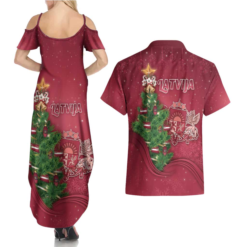 Latvia Christmas Couples Matching Summer Maxi Dress and Hawaiian Shirt Xmas Tree Latvija - Wonder Print Shop