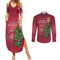 Latvia Christmas Couples Matching Summer Maxi Dress and Long Sleeve Button Shirt Xmas Tree Latvija - Wonder Print Shop