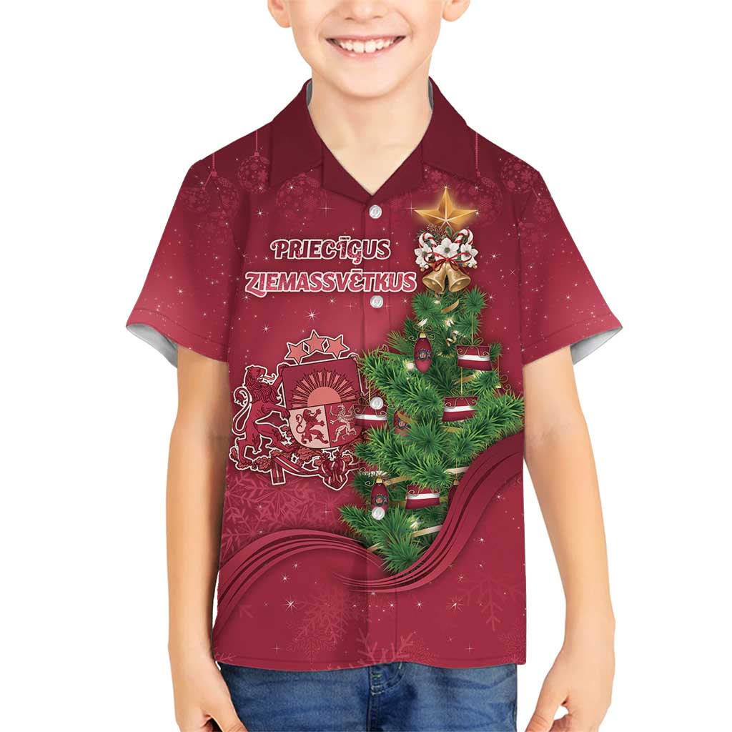 Latvia Christmas Family Matching Long Sleeve Bodycon Dress and Hawaiian Shirt Xmas Tree Latvija - Wonder Print Shop