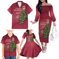 Latvia Christmas Family Matching Off The Shoulder Long Sleeve Dress and Hawaiian Shirt Xmas Tree Latvija - Wonder Print Shop