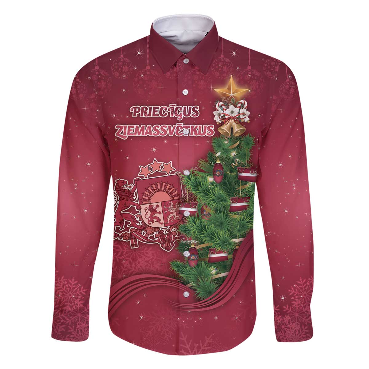 Latvia Christmas Family Matching Off The Shoulder Long Sleeve Dress and Hawaiian Shirt Xmas Tree Latvija - Wonder Print Shop