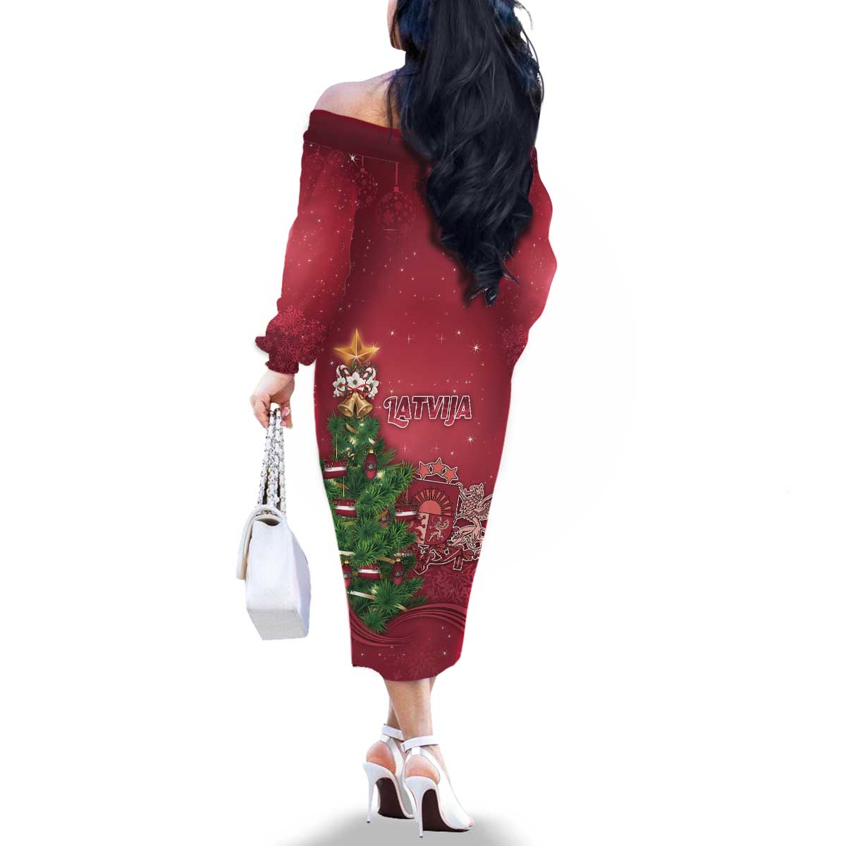 Latvia Christmas Family Matching Off The Shoulder Long Sleeve Dress and Hawaiian Shirt Xmas Tree Latvija - Wonder Print Shop