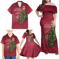 Latvia Christmas Family Matching Off Shoulder Maxi Dress and Hawaiian Shirt Xmas Tree Latvija - Wonder Print Shop