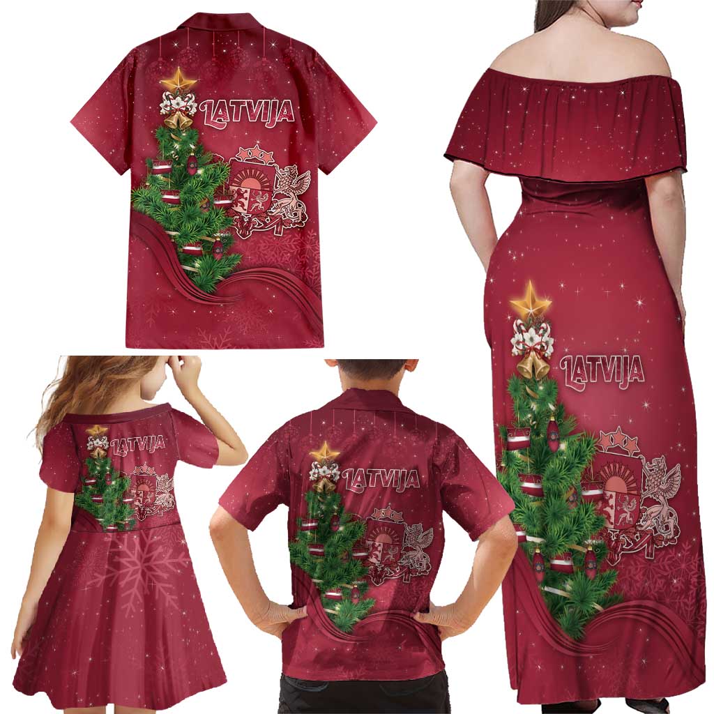 Latvia Christmas Family Matching Off Shoulder Maxi Dress and Hawaiian Shirt Xmas Tree Latvija - Wonder Print Shop