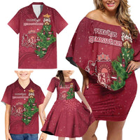 Latvia Christmas Family Matching Off Shoulder Short Dress and Hawaiian Shirt Xmas Tree Latvija - Wonder Print Shop