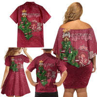 Latvia Christmas Family Matching Off Shoulder Short Dress and Hawaiian Shirt Xmas Tree Latvija - Wonder Print Shop