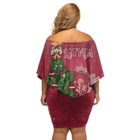Latvia Christmas Family Matching Off Shoulder Short Dress and Hawaiian Shirt Xmas Tree Latvija - Wonder Print Shop