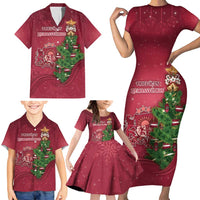Latvia Christmas Family Matching Short Sleeve Bodycon Dress and Hawaiian Shirt Xmas Tree Latvija - Wonder Print Shop