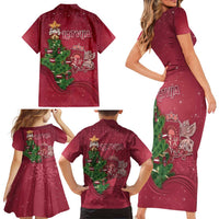 Latvia Christmas Family Matching Short Sleeve Bodycon Dress and Hawaiian Shirt Xmas Tree Latvija - Wonder Print Shop