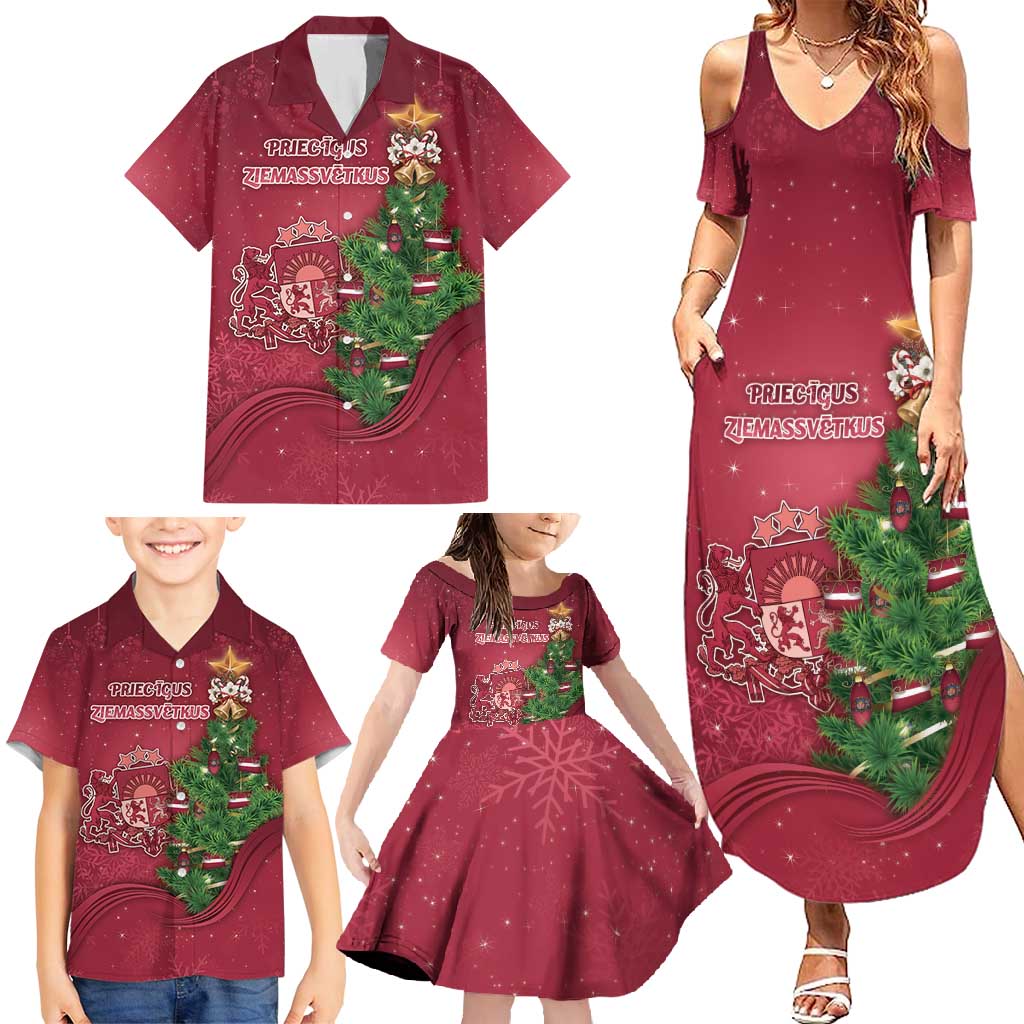 Latvia Christmas Family Matching Summer Maxi Dress and Hawaiian Shirt Xmas Tree Latvija - Wonder Print Shop