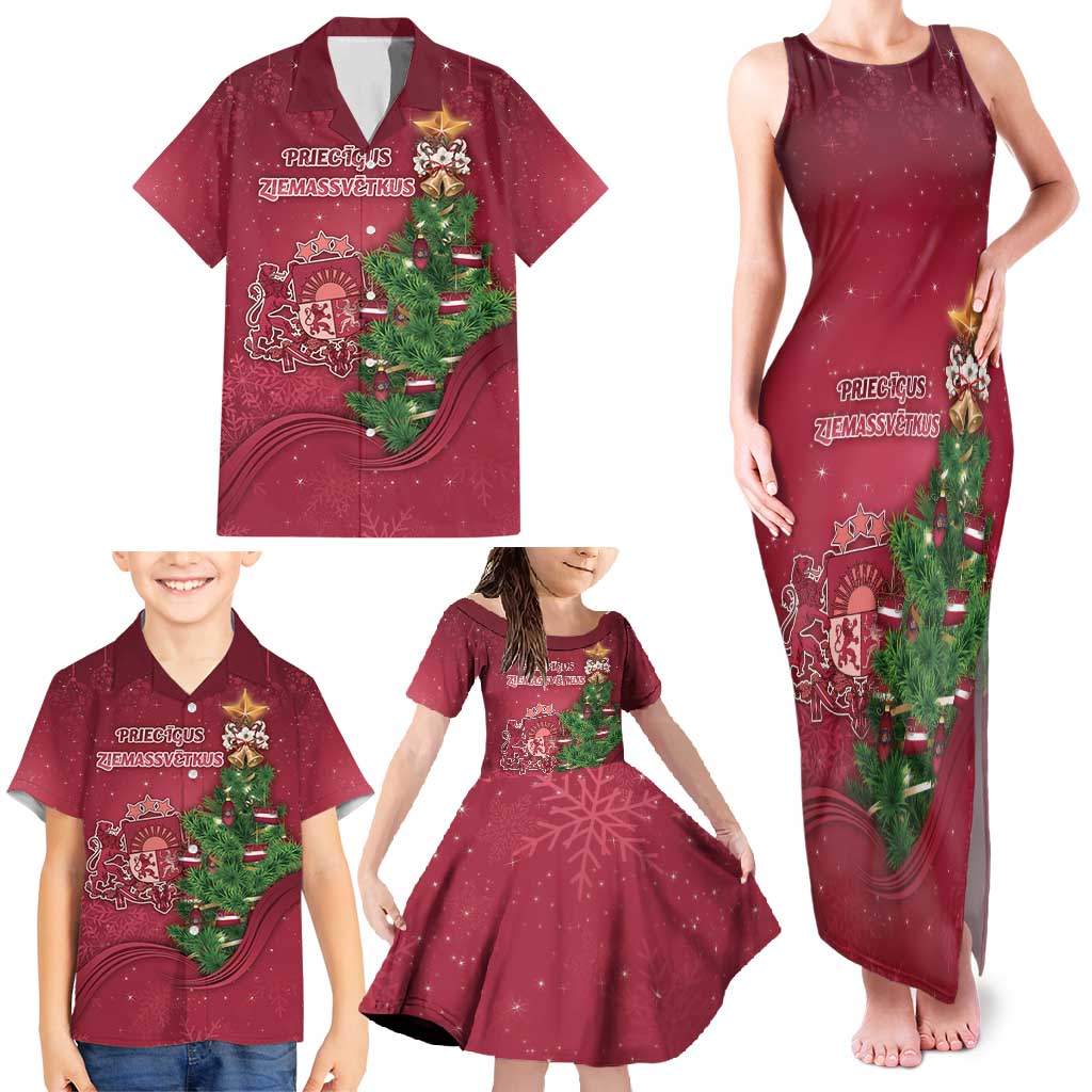 Latvia Christmas Family Matching Tank Maxi Dress and Hawaiian Shirt Xmas Tree Latvija - Wonder Print Shop
