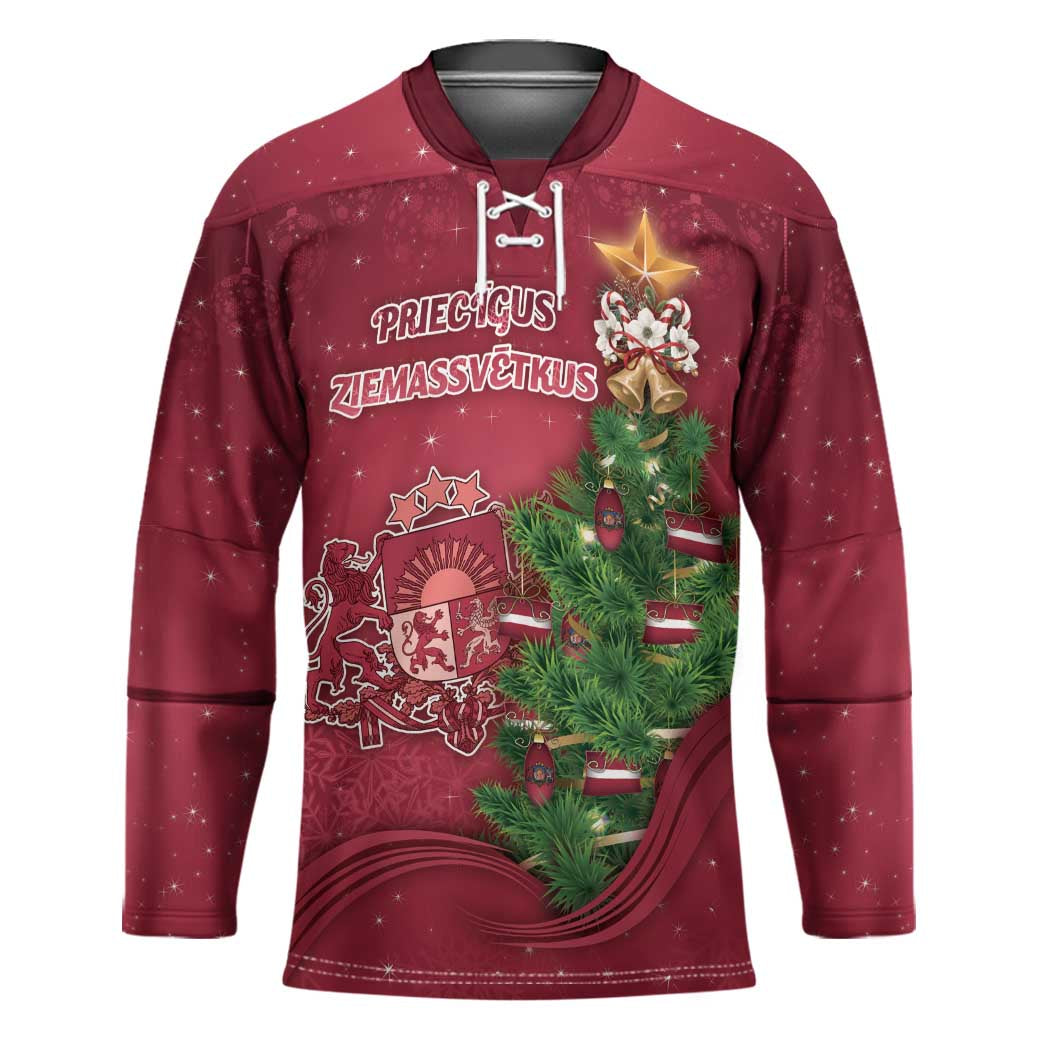 Latvia Christmas Hockey Jersey Xmas Tree Latvija - Wonder Print Shop
