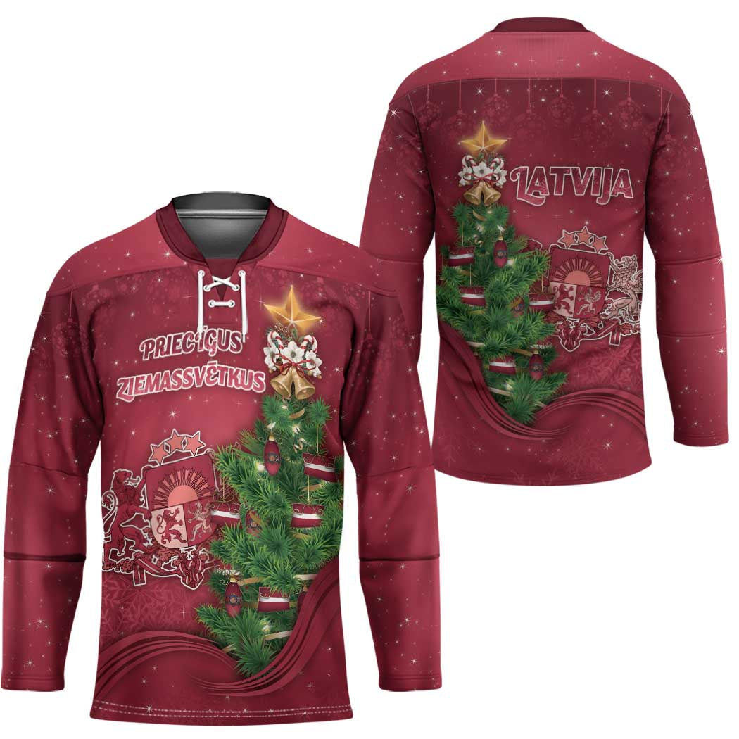 Latvia Christmas Hockey Jersey Xmas Tree Latvija - Wonder Print Shop