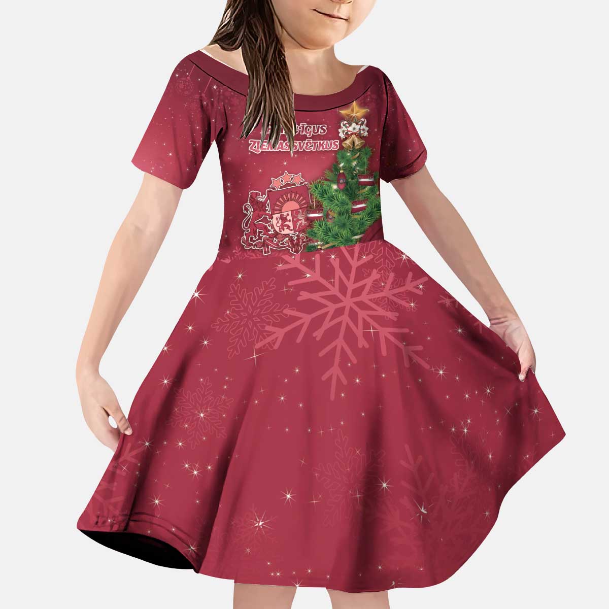Latvia Christmas Kid Short Sleeve Dress Xmas Tree Latvija - Wonder Print Shop