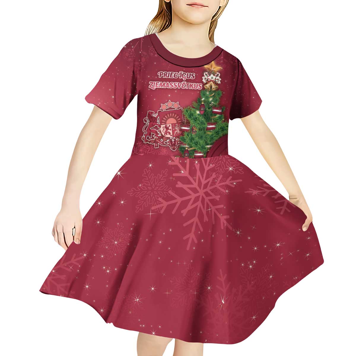 Latvia Christmas Kid Short Sleeve Dress Xmas Tree Latvija - Wonder Print Shop