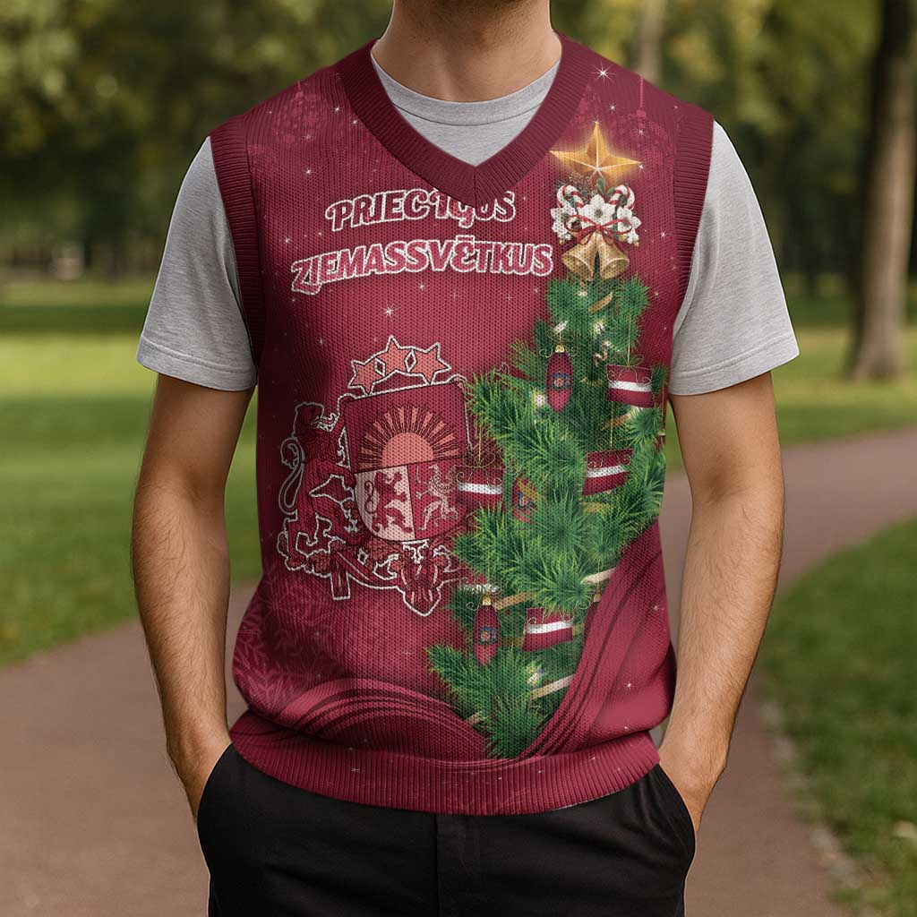 Latvia Christmas Knitted V-Neck Vest Xmas Tree Latvija - Wonder Print Shop
