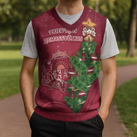 Latvia Christmas Knitted V-Neck Vest Xmas Tree Latvija - Wonder Print Shop