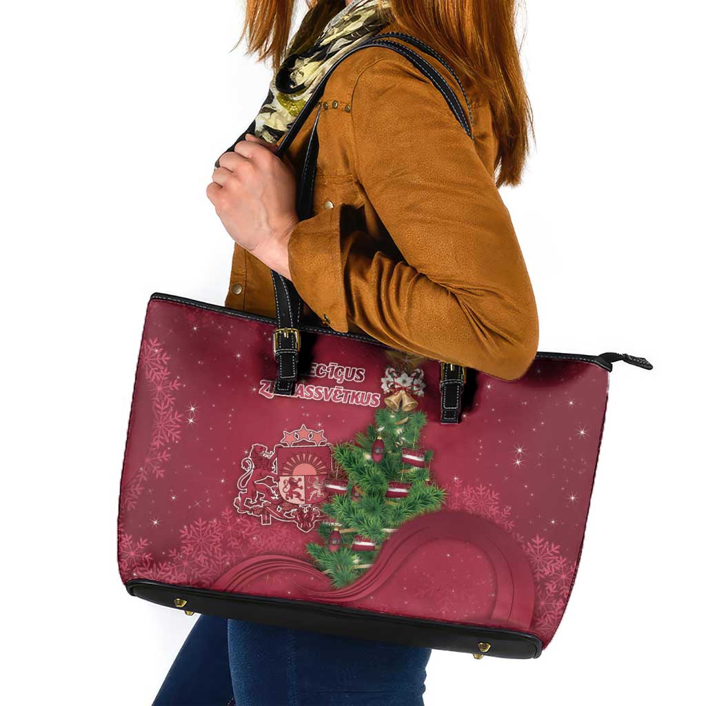 Latvia Christmas Leather Tote Bag Xmas Tree Latvija - Wonder Print Shop