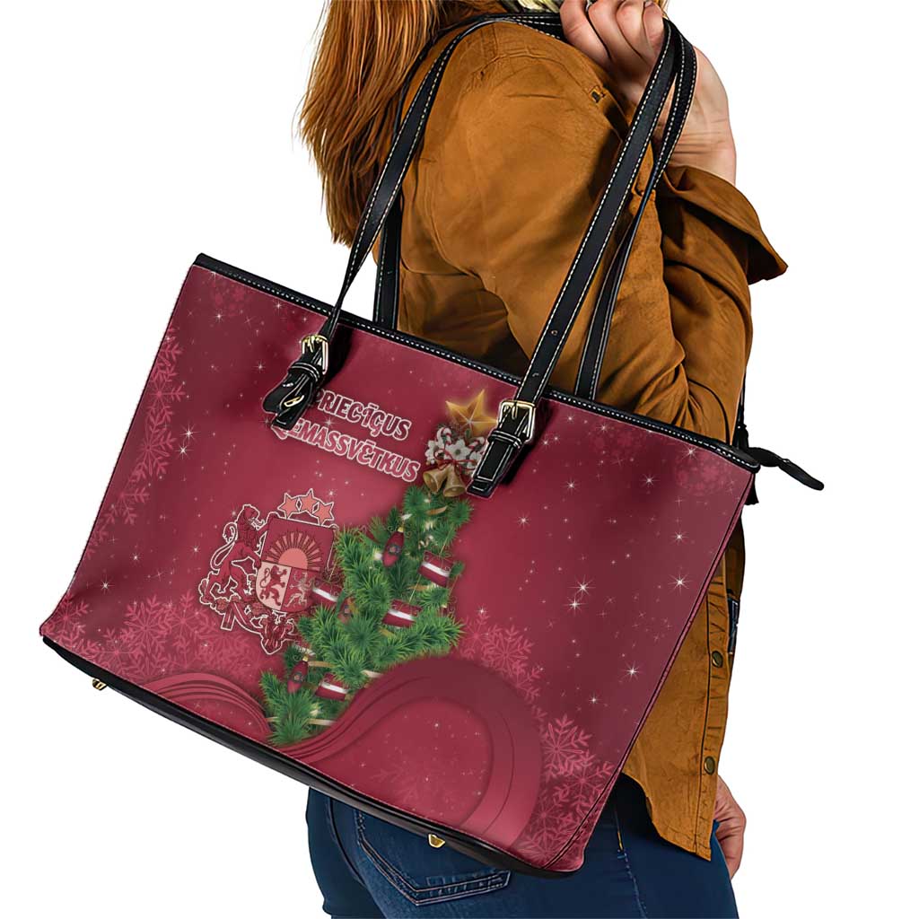 Latvia Christmas Leather Tote Bag Xmas Tree Latvija - Wonder Print Shop