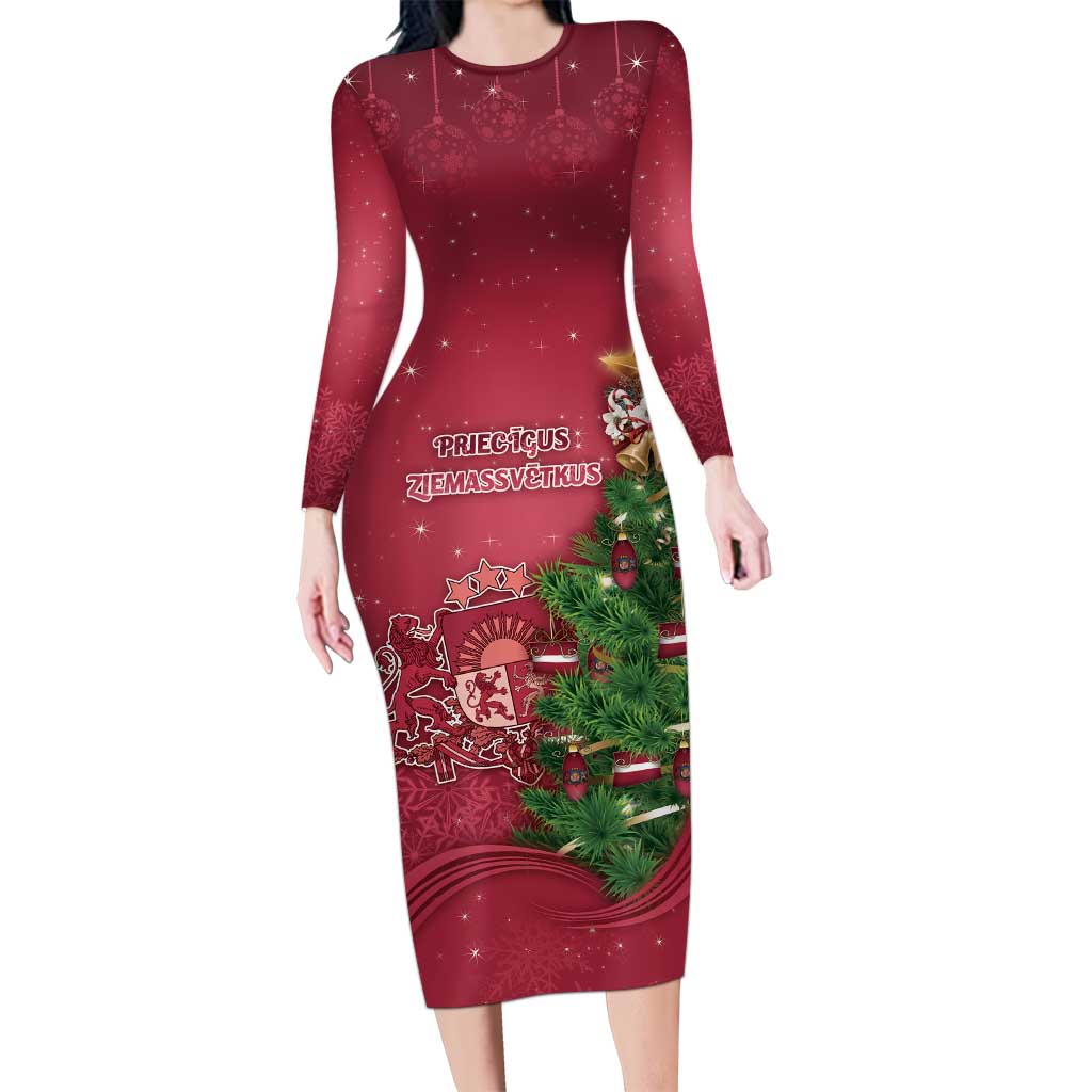 Latvia Christmas Long Sleeve Bodycon Dress Xmas Tree Latvija - Wonder Print Shop