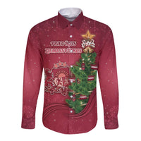 Latvia Christmas Long Sleeve Button Shirt Xmas Tree Latvija - Wonder Print Shop