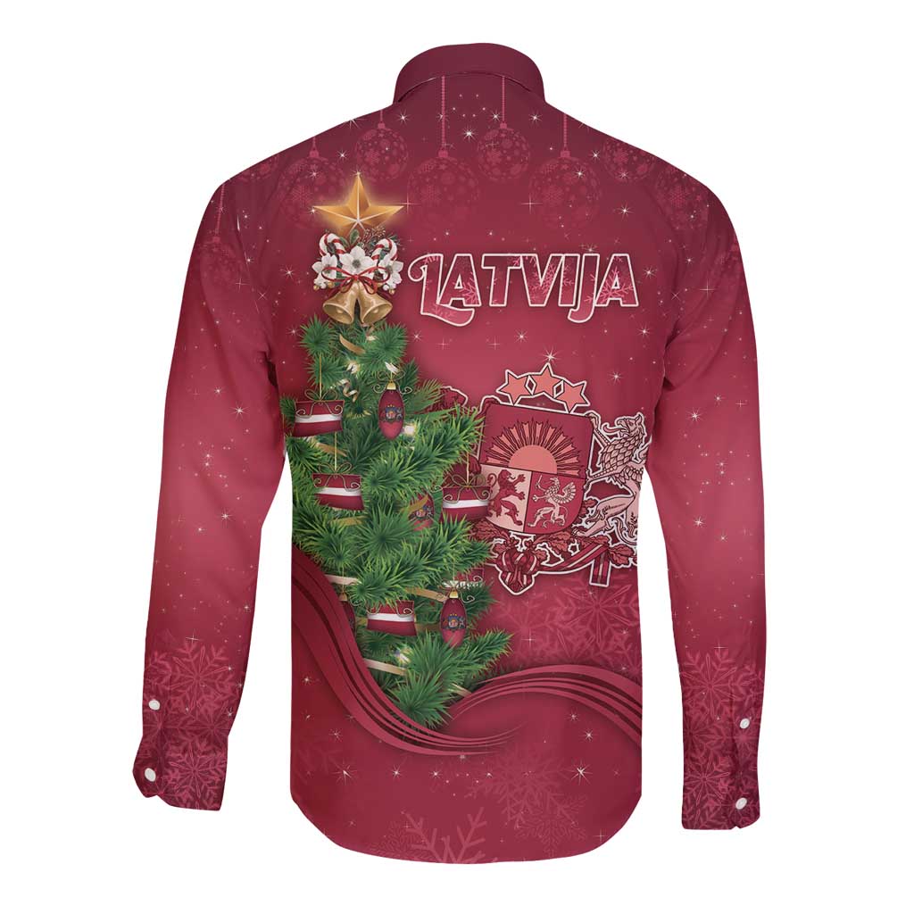 Latvia Christmas Long Sleeve Button Shirt Xmas Tree Latvija - Wonder Print Shop