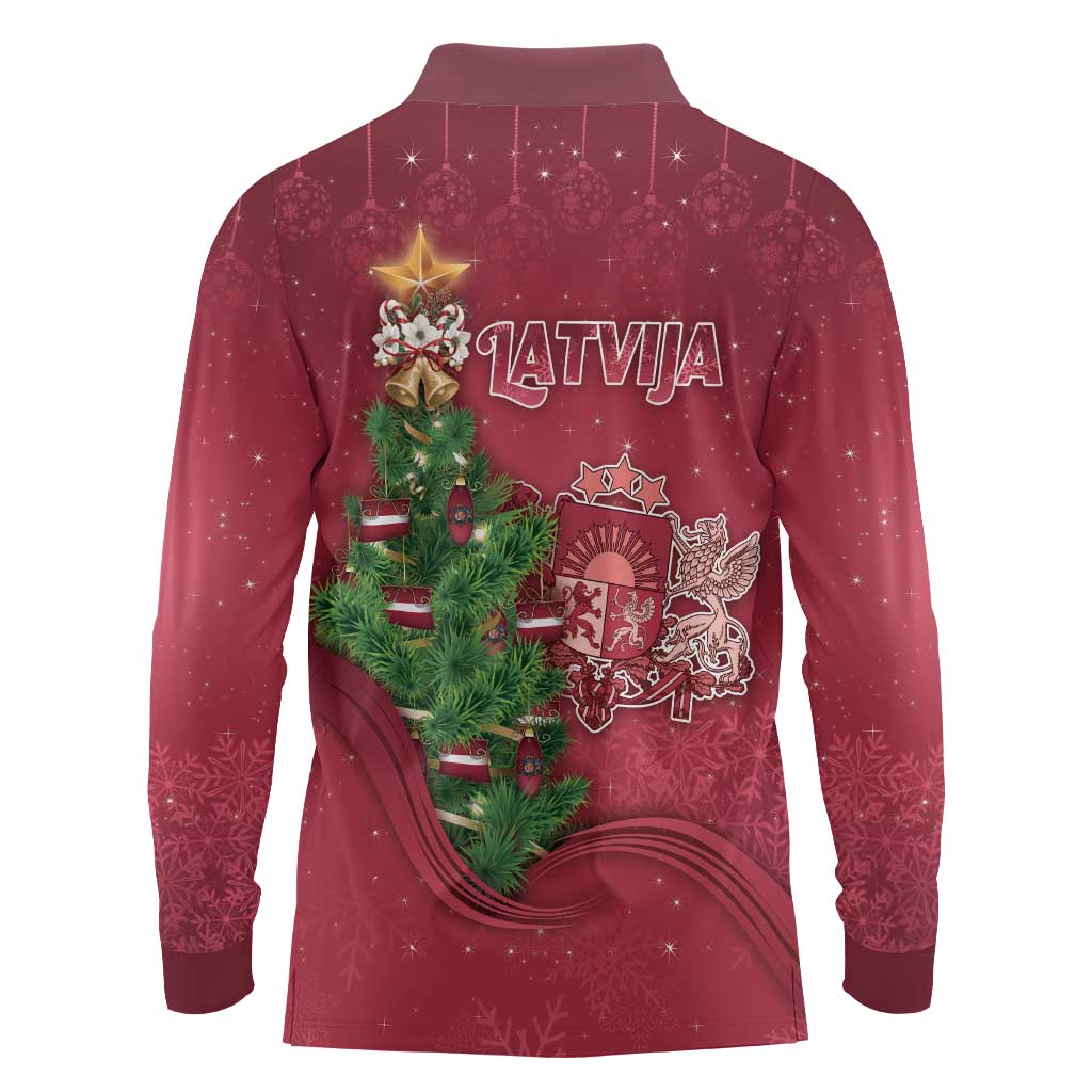 Latvia Christmas Long Sleeve Polo Shirt Xmas Tree Latvija - Wonder Print Shop