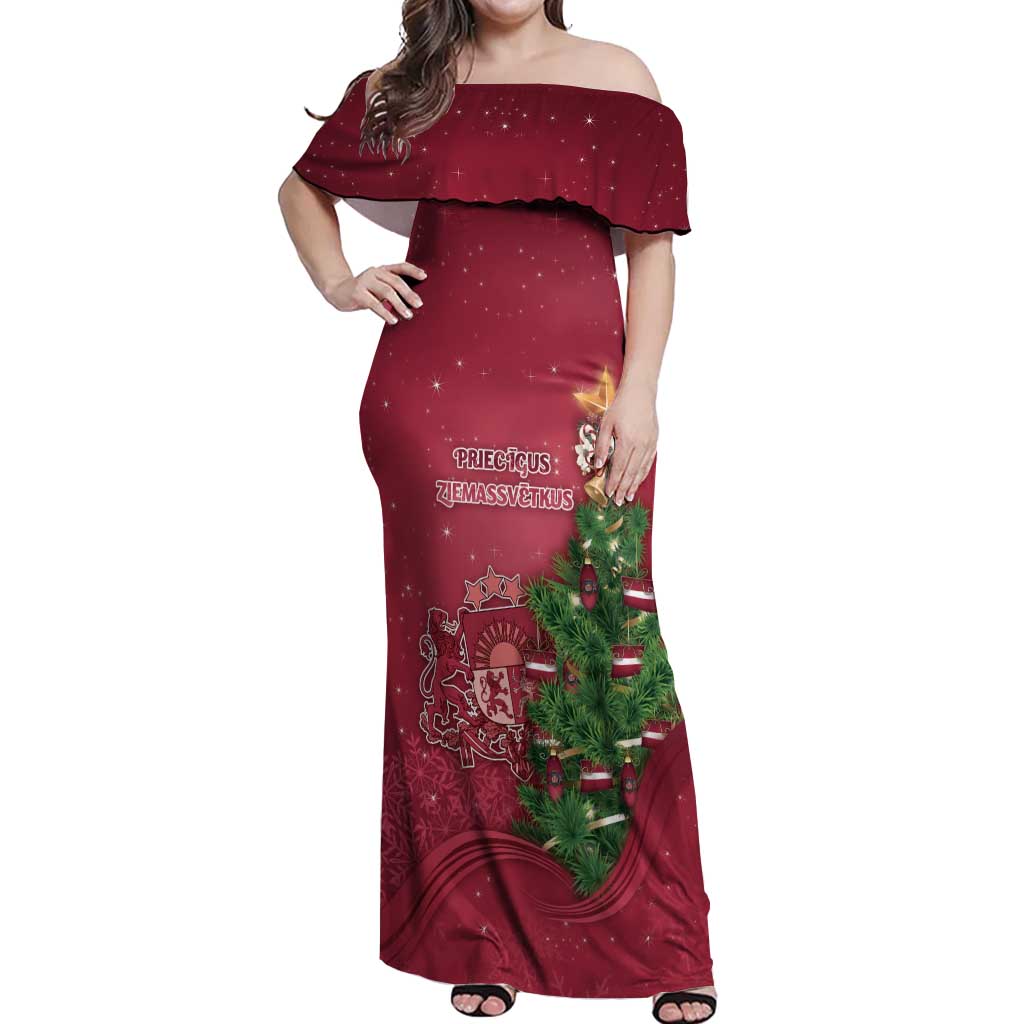 Latvia Christmas Off Shoulder Maxi Dress Xmas Tree Latvija - Wonder Print Shop
