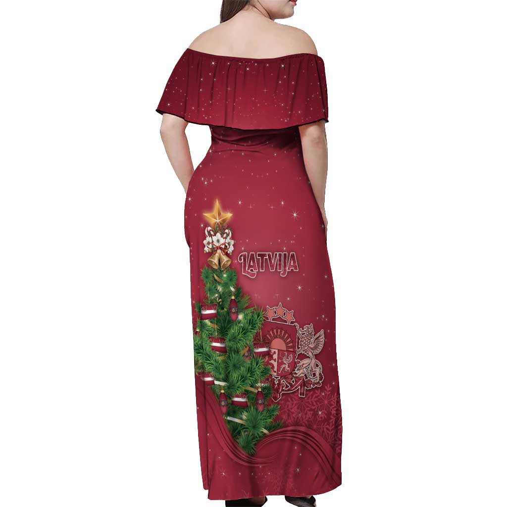 Latvia Christmas Off Shoulder Maxi Dress Xmas Tree Latvija - Wonder Print Shop