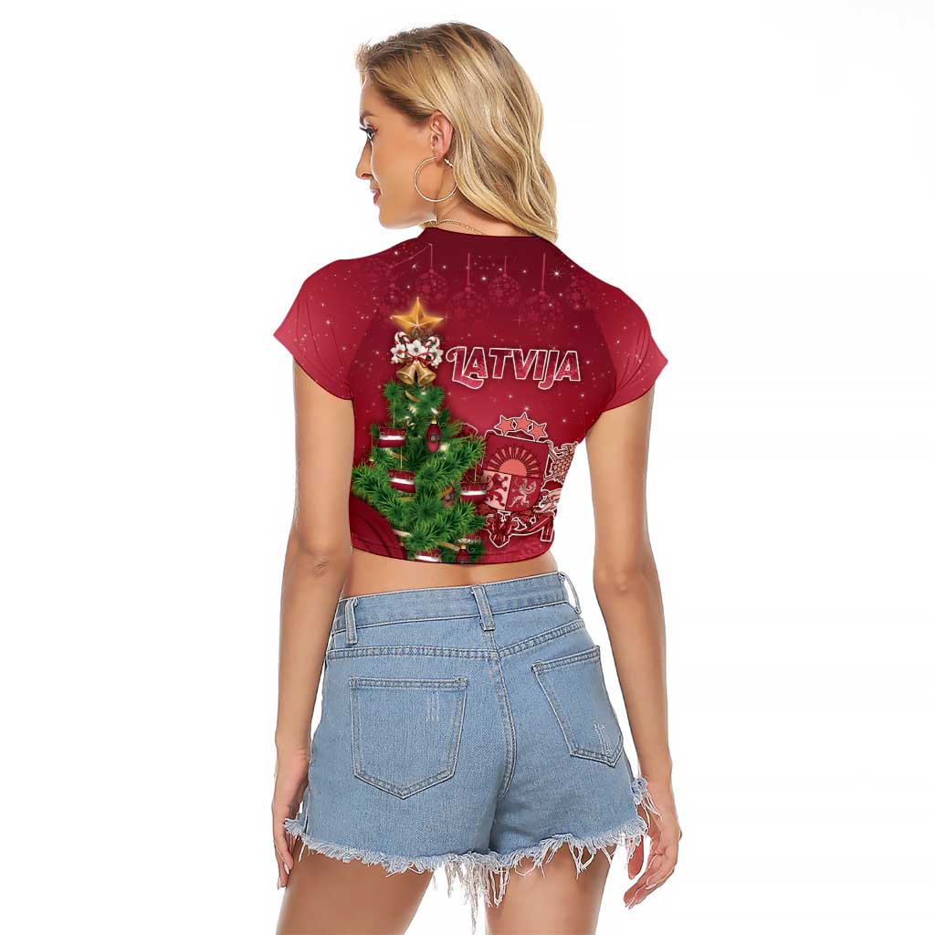 Latvia Christmas Raglan Cropped T Shirt Xmas Tree Latvija - Wonder Print Shop