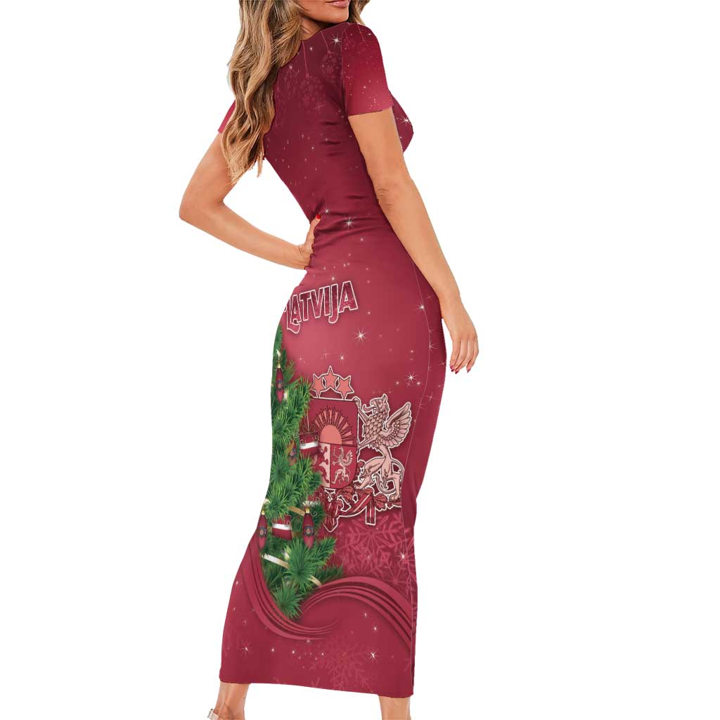 Latvia Christmas Short Sleeve Bodycon Dress Xmas Tree Latvija - Wonder Print Shop