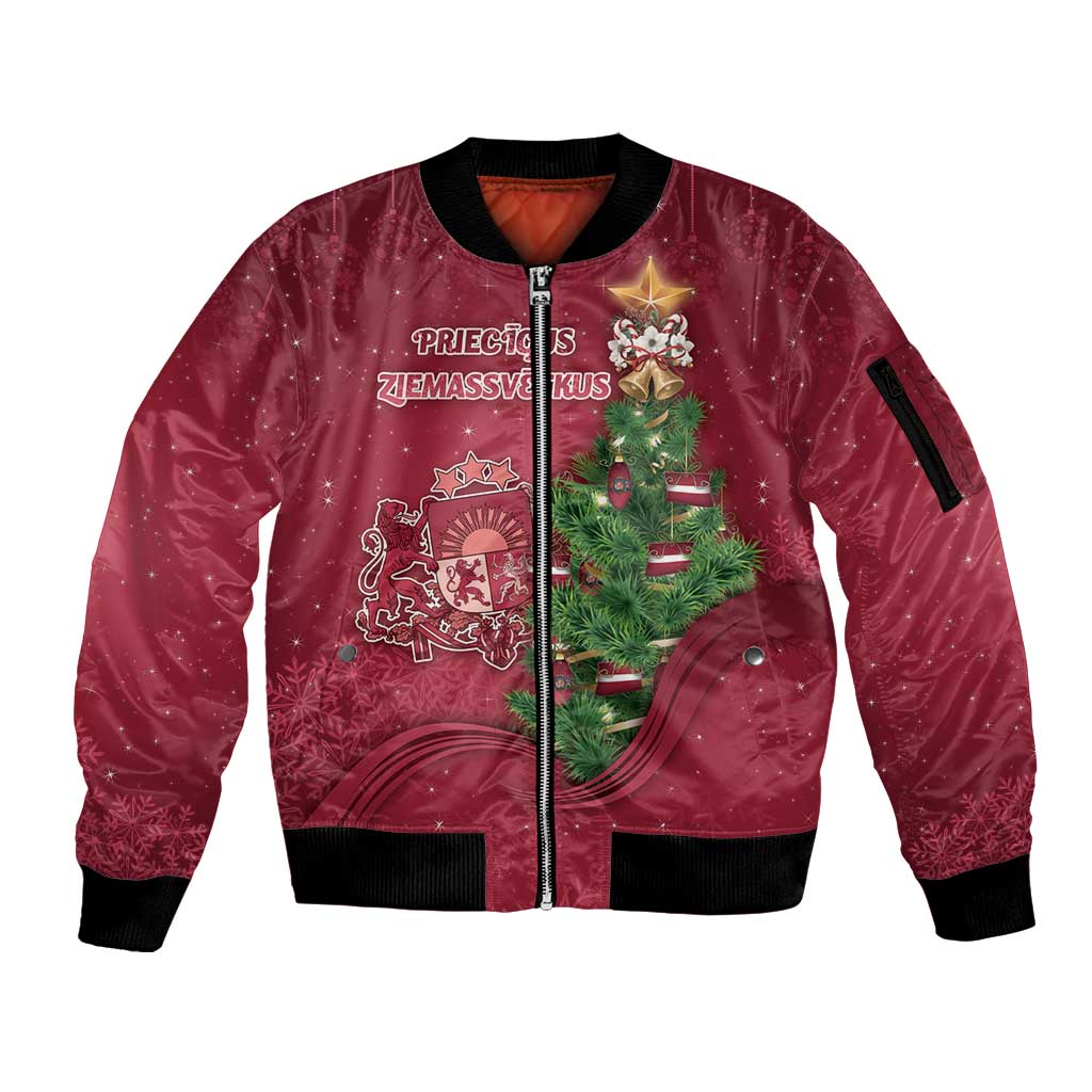 Latvia Christmas Sleeve Zip Bomber Jacket Xmas Tree Latvija - Wonder Print Shop