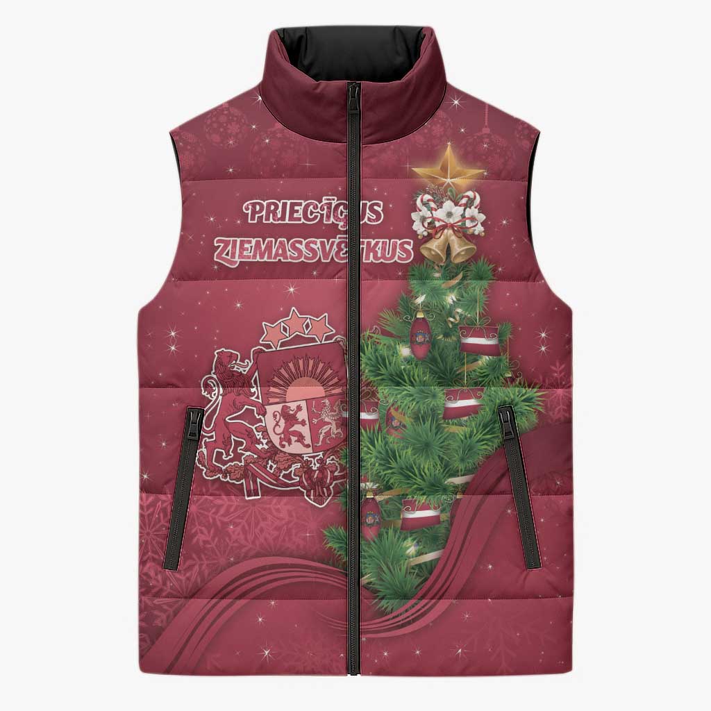 Latvia Christmas Sleeveless Puffer Jacket Xmas Tree Latvija - Wonder Print Shop
