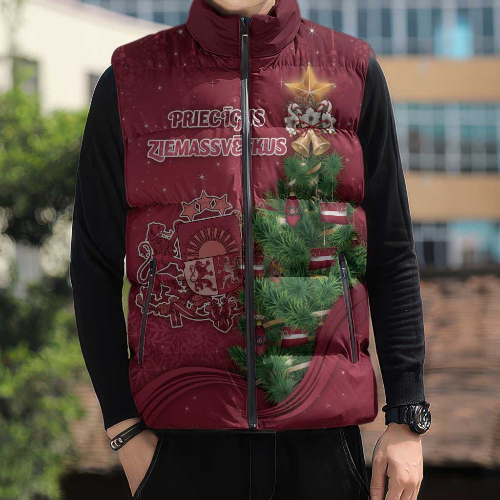 Latvia Christmas Sleeveless Puffer Jacket Xmas Tree Latvija - Wonder Print Shop