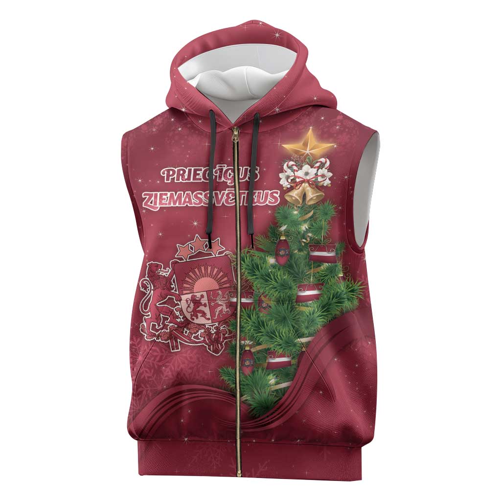 Latvia Christmas Sleeveless Zip Hoodie Xmas Tree Latvija - Wonder Print Shop